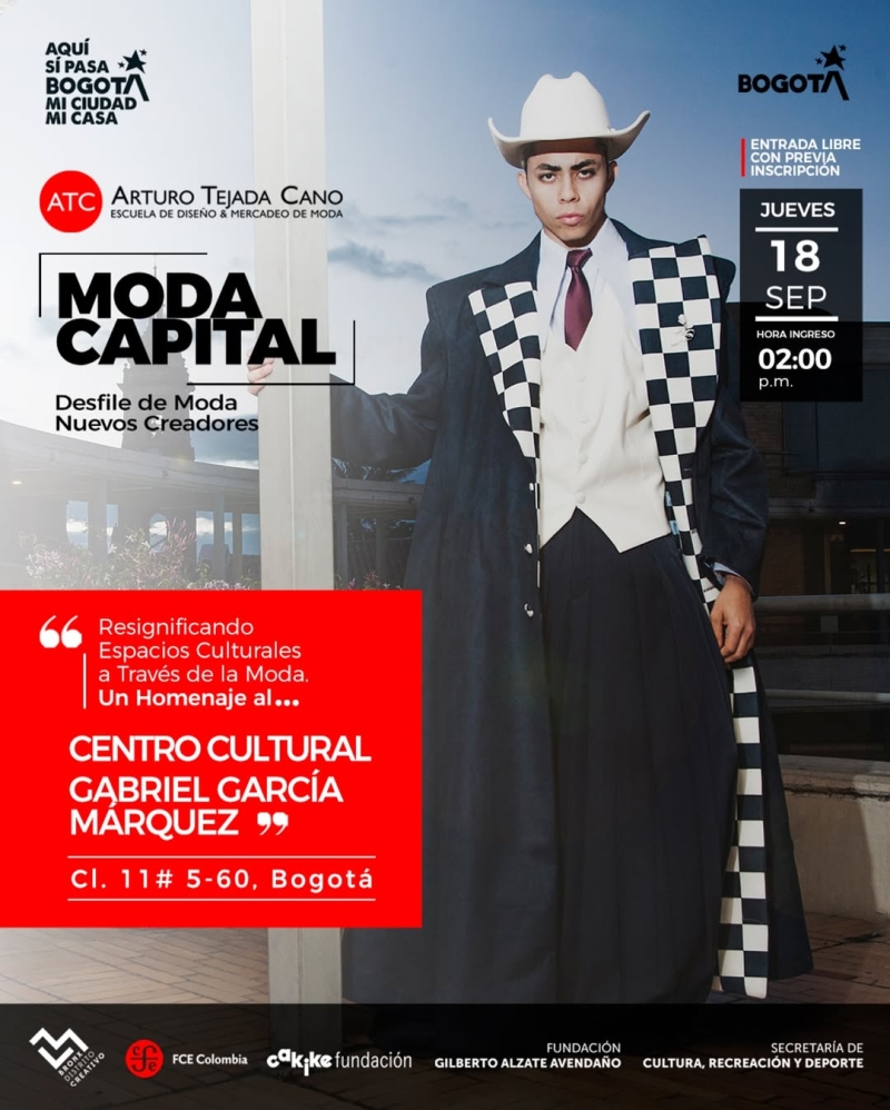 Cartel invitando al evento moda capital este 18 de septiembre en el Centro Cultural Gabriel García Márquez